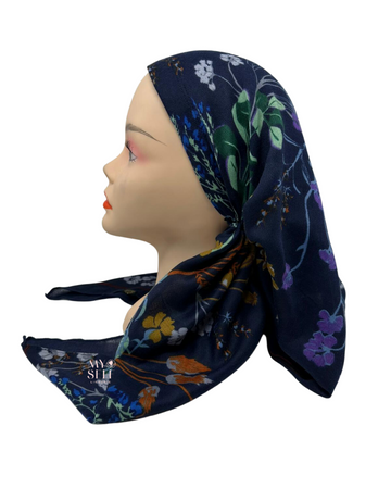 Cherie SP248BLM Blue/Multi Floral Pre-Tied Open Back Bandanna myselflingerie.com